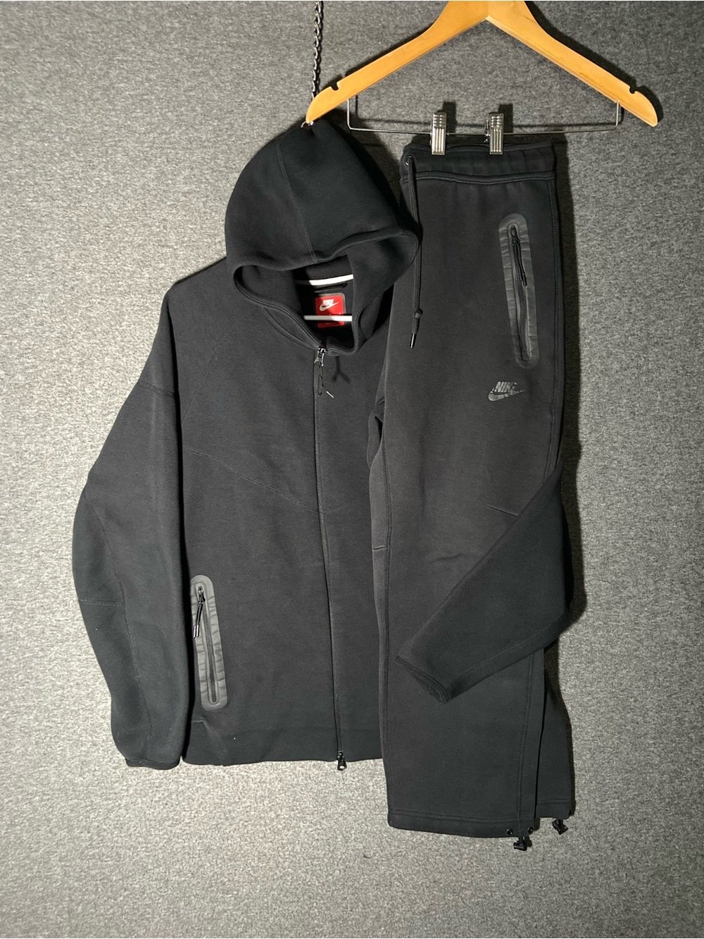Nike Tech Fleece Style Full Zip Hoodie & Joggers Sweatpant Tracksuit Set Black L